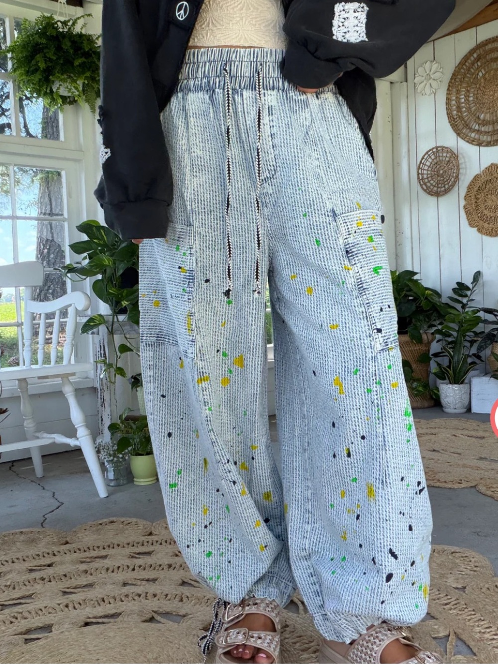 Oli and Hali Wide-Leg Paint-Splatter Pants
